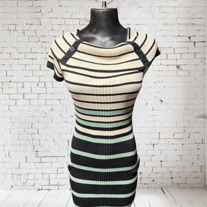 Striped Knit Dress in Black and Cream